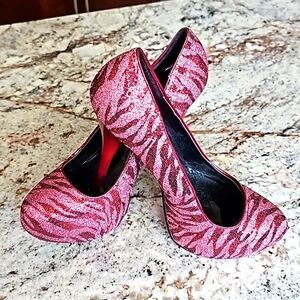 Shi by Journey's red and pink zebra print heels